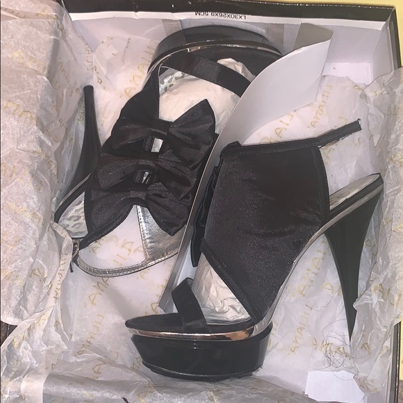 Black Satin Bows Platform Sandal with Silver Trim - Picture 7 of 7